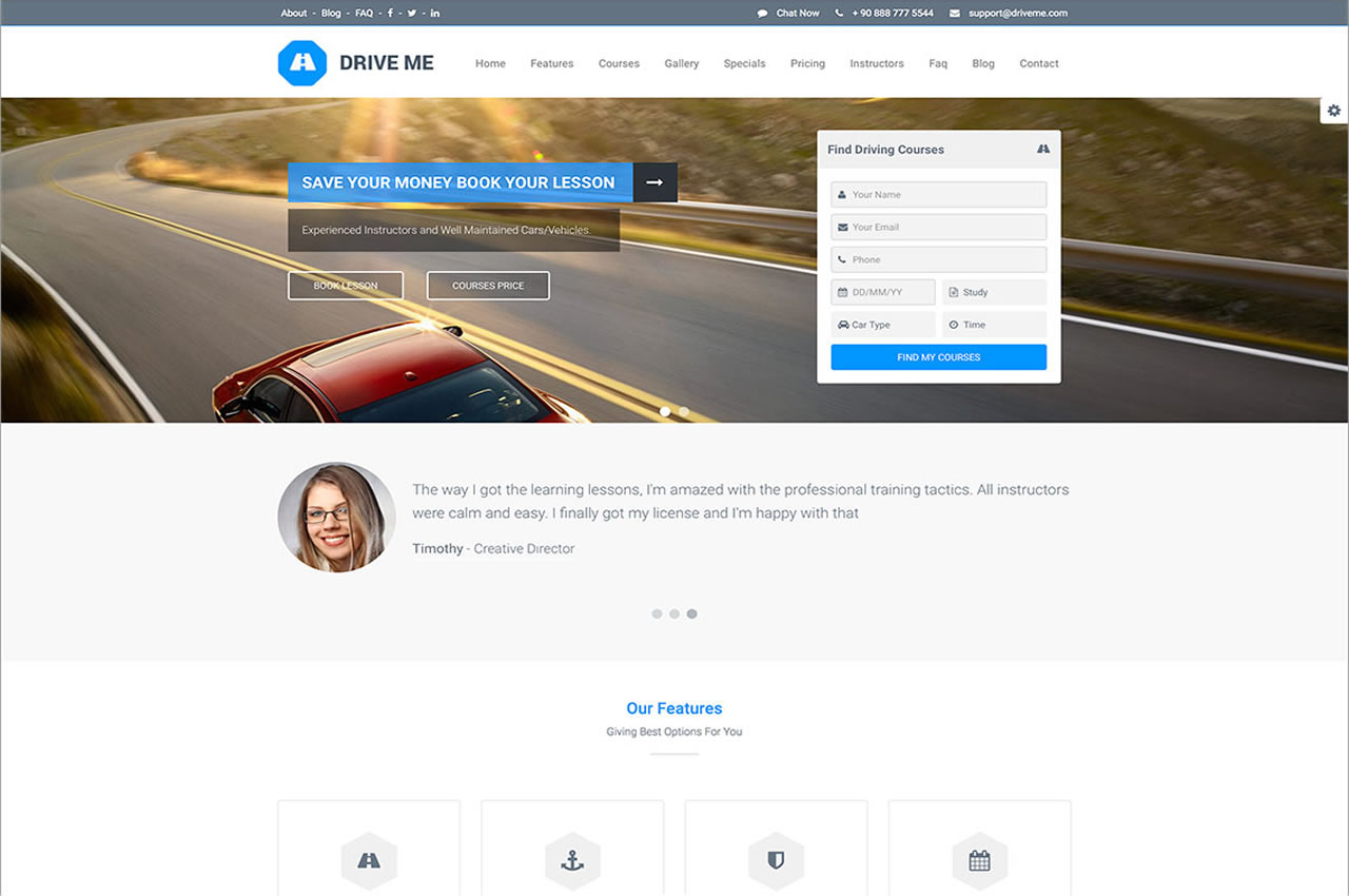 Driveme – Driving School WordPress Theme